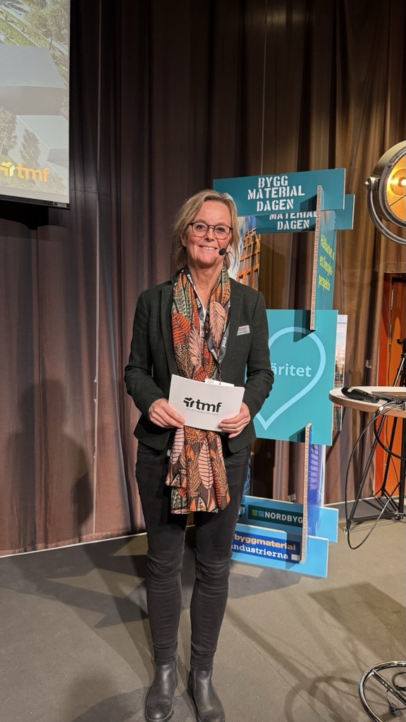 Martina Hallgren, TMF:s projektledare inom bygginredning, under Byggmaterialdagen 2024.