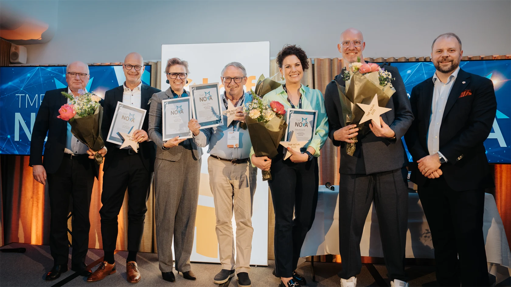 VInnarna i TMF Nova 2025; Derome, Mizetto, Vedum samt möbelentreprenören Johan Sjöberg.