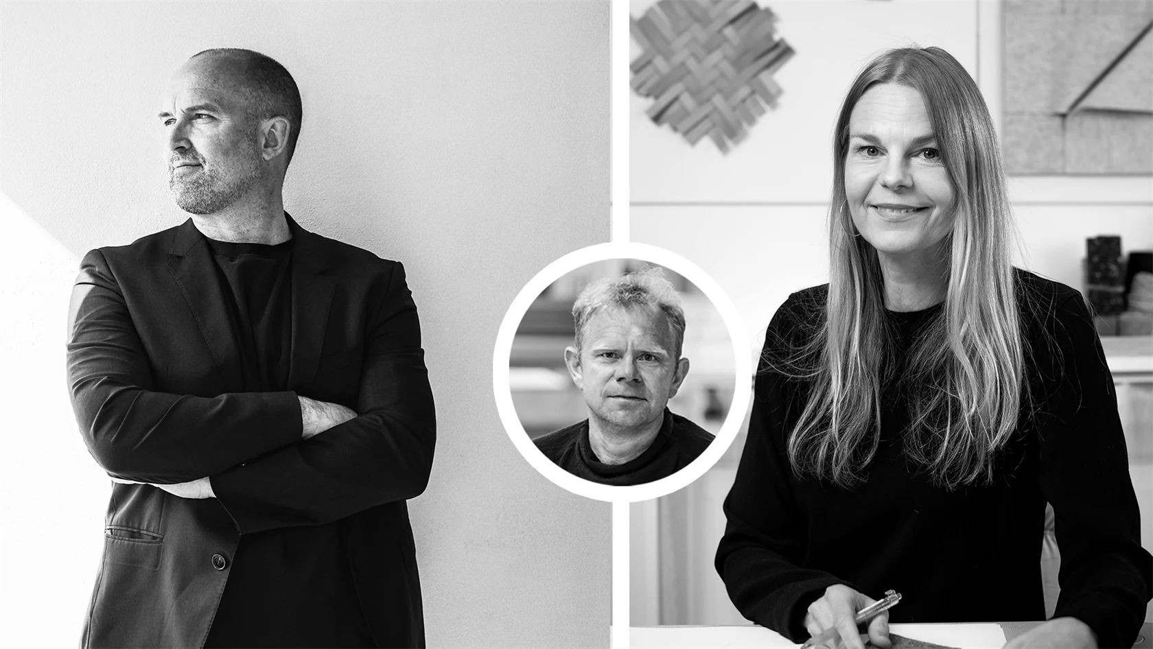 Bildcollage - trio involverade i svensk design; formgivarna Alexander Lervik och Mia Cullin samt Dan Johanson, vd på Johanson Design.