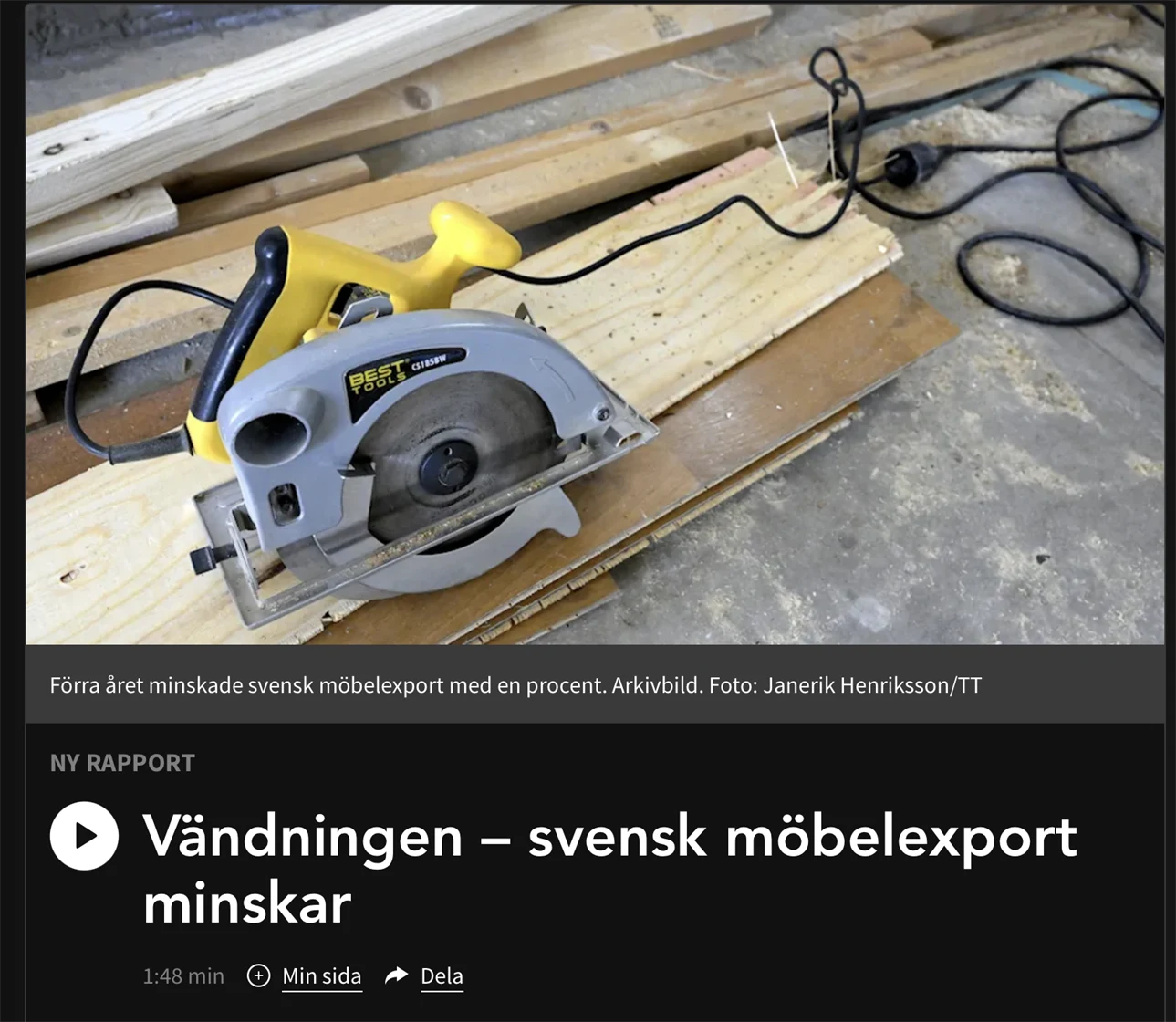 Möbelexport minskar