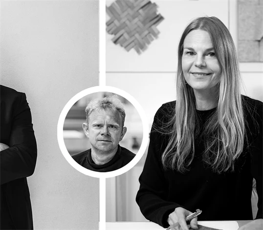 Bildcollage - trio involverade i svensk design; formgivarna Alexander Lervik och Mia Cullin samt Dan Johanson, vd på Johanson Design.