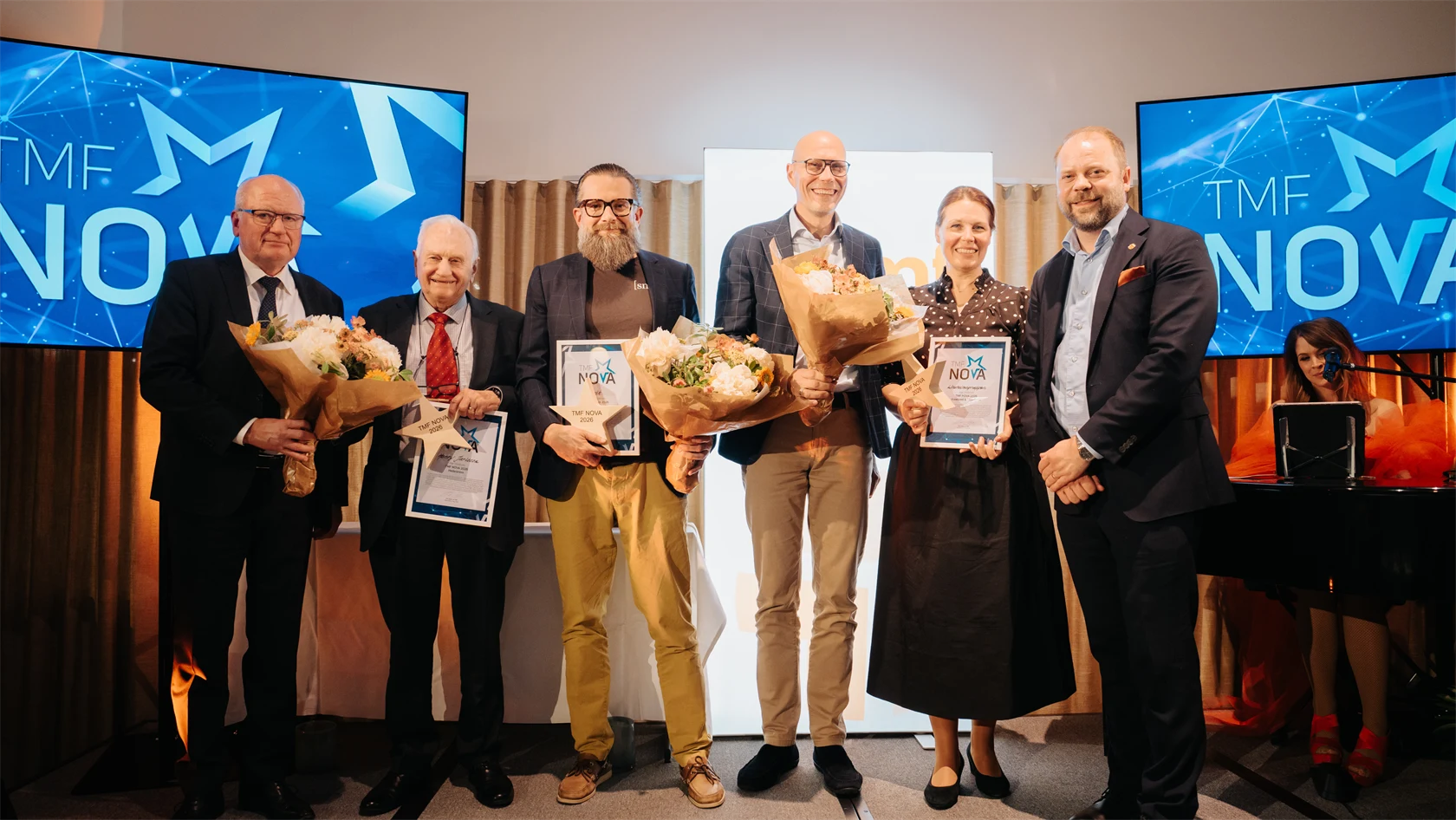 Samtliga TMF Nova 2026-vinnare; Lindholmsgruppen, Snêk och Henry Jarlsson.