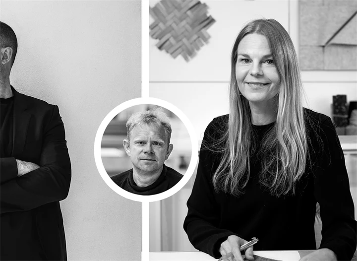 Bildcollage - trio involverade i svensk design; formgivarna Alexander Lervik och Mia Cullin samt Dan Johanson, vd på Johanson Design.