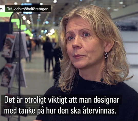 20230207 Skärmdump SVT i TMFs monter under Stockholm Furniture Fair - intervju med Cecilia Ask Engström.