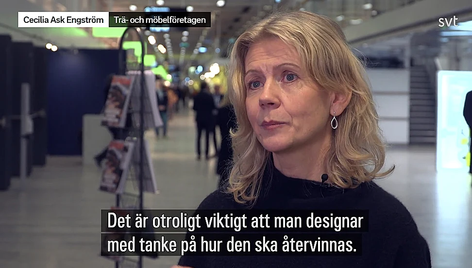 20230207 Skärmdump SVT i TMFs monter under Stockholm Furniture Fair - intervju med Cecilia Ask Engström.